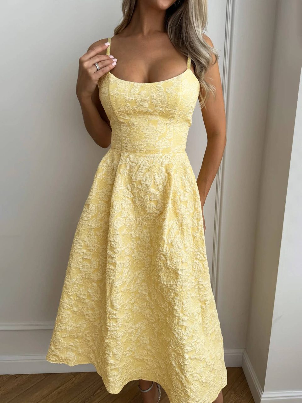 Product image of Textured Floral Jacquard Midi Dress