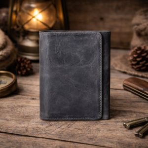 Product image of Grey Leather Trifold Wallet for Men