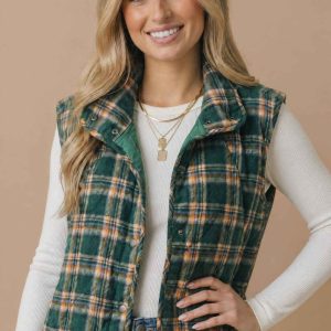 Product image of Snap Button Down Plaid Quilted Puffer Vest