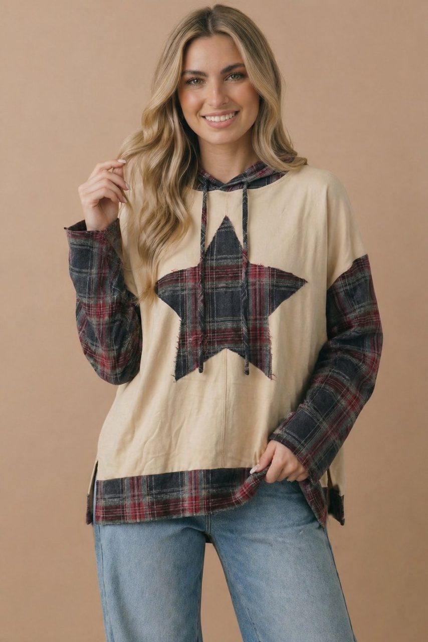 Product image of Plaid Star Patchwork Oversize Hoodie