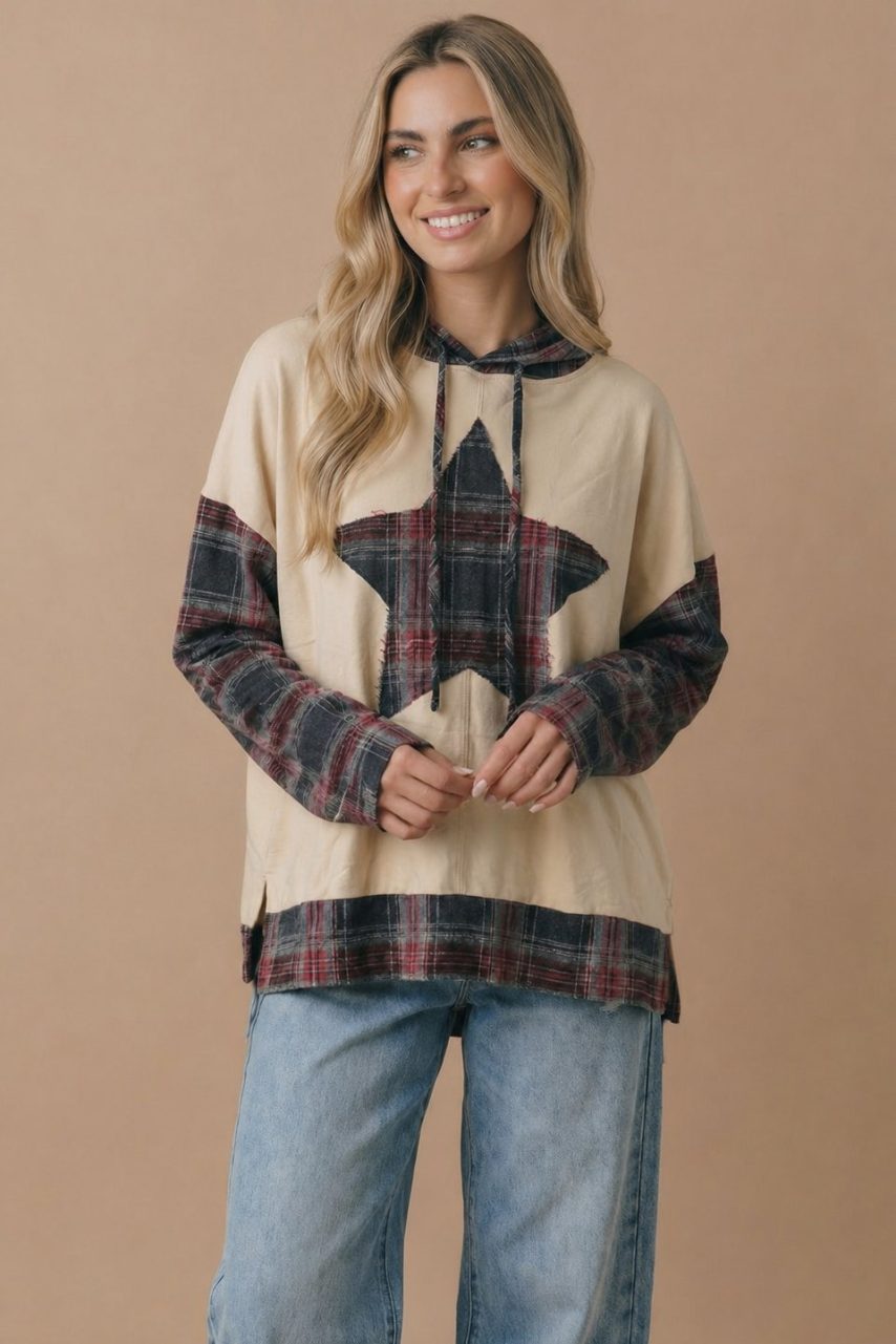 Product image of Plaid Star Patchwork Oversize Hoodie