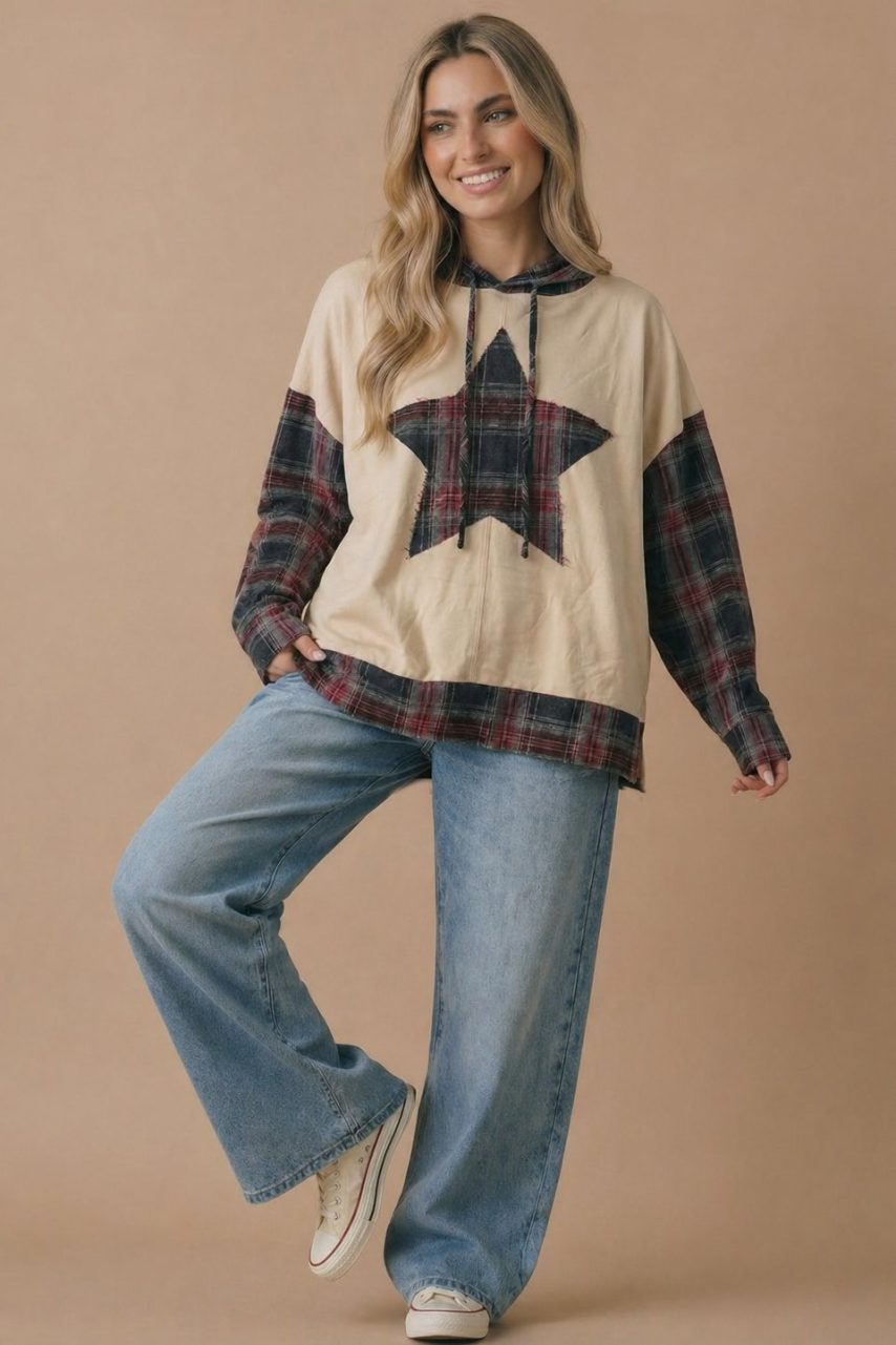 Product image of Plaid Star Patchwork Oversize Hoodie
