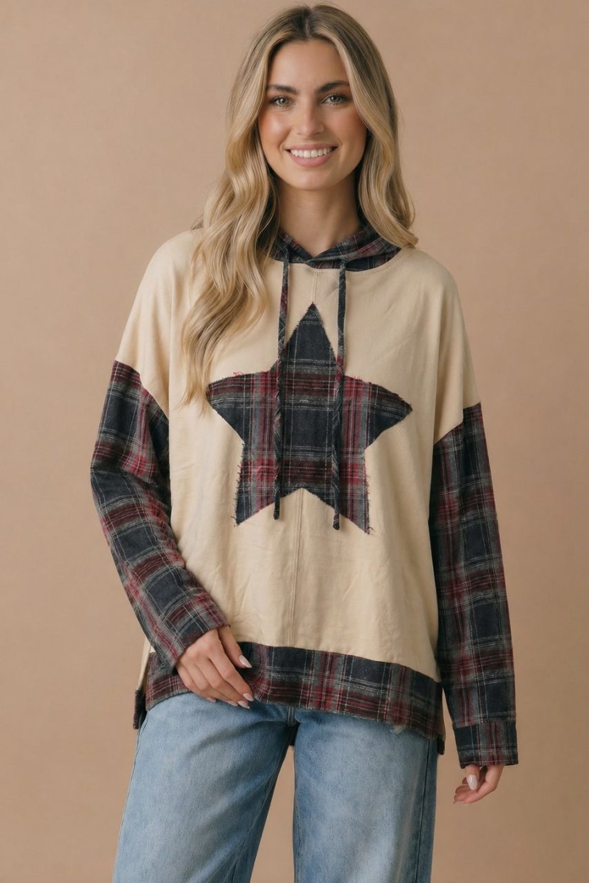 Product image of Plaid Star Patchwork Oversize Hoodie