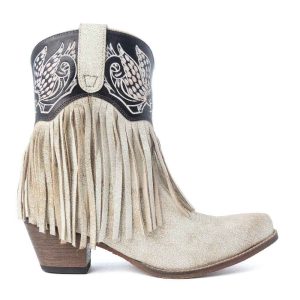 Product image of Canyon Night Bird Fringe Booties in Cream
