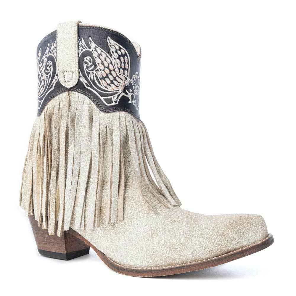 Product image of Canyon Night Bird Fringe Booties in Cream