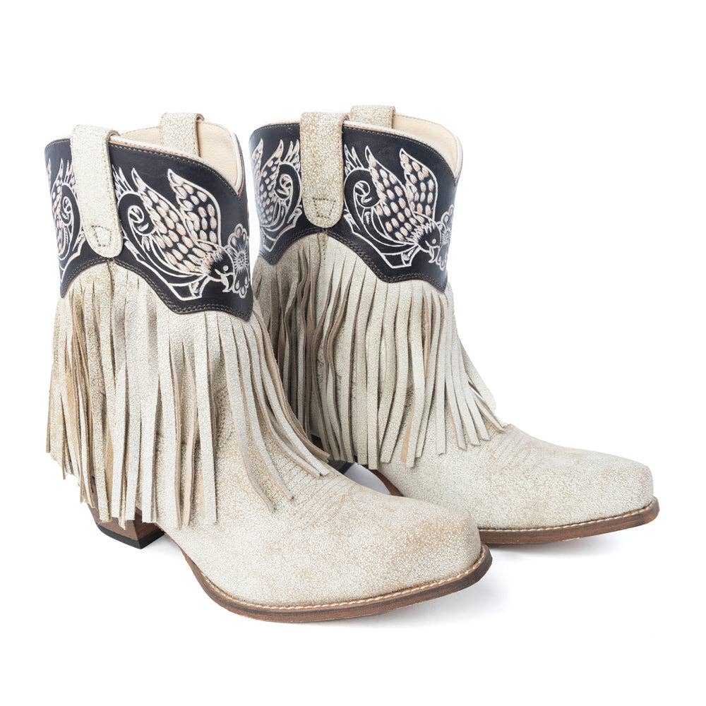 Product image of Canyon Night Bird Fringe Booties in Cream