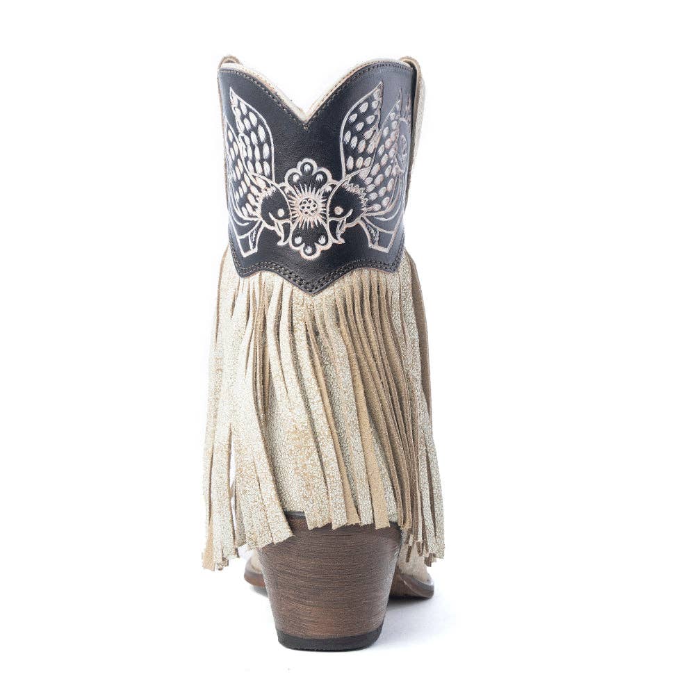 Product image of Canyon Night Bird Fringe Booties in Cream