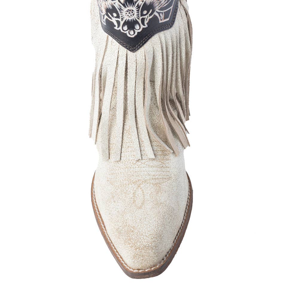 Product image of Canyon Night Bird Fringe Booties in Cream