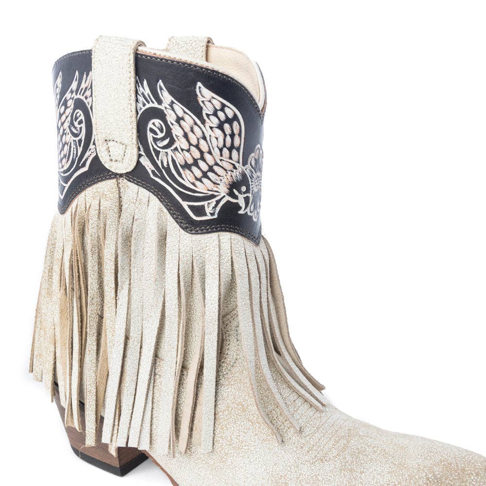 Product image of Canyon Night Bird Fringe Booties in Cream